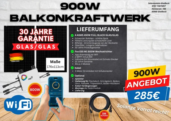 900Wp Balkonkraftwerk Fox ESS 800W Wifi